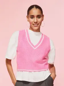 H&M Women Rib-Knit Acrylic Sweater Vest