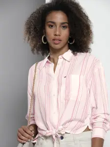 Tommy Hilfiger Women Striped Casual Shirt With Tie-Up Detail