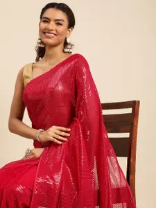 kasee Embroidered Striped Sequinned Pure Georgette Saree