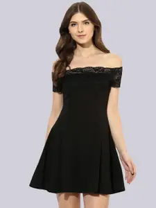 KLEIO Off-Shoulder Lace Inserted A-Line Dress
