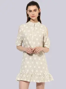 KLEIO Striped Mandarin Collar A-Line Dress