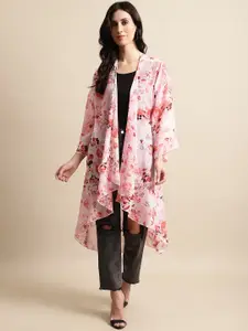 UnaOne Women Floral Printed Longline Open Front Shrug