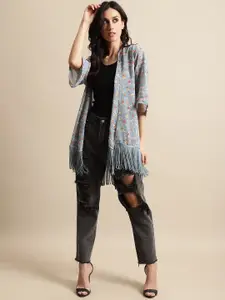 UnaOne Women Floral Printed Longline Open Front Shrug