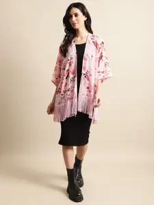 UnaOne Women Floral Printed Longline Open Front Shrug