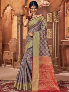 SANGAM PRINTS Woven Design Zari Silk Blend Saree