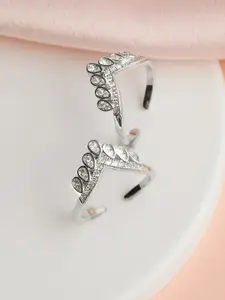 Zavya Set Of 2 92.5 Sterling Silver Rhodium-Plated Stone-Studded Adjustable Toe Rings