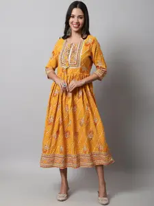 KALINI Ethnic Printed Midi Fit & Flare Ethnic Dress