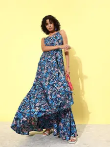 DressBerry Cobalt Blue Vacay Chill Sundress Floral Print Maxi Dress