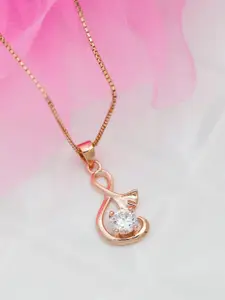 Zavya Rose Gold-Plated Sterling Silver CZ Studded Contemporary Pendant With Chain