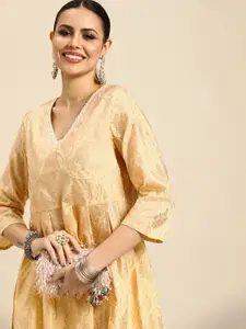 Sangria Women Ethnic Motifs Printed Mirror Detail A-Line Kurta