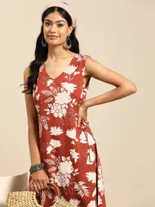 Sangria Floral Printed Tasseled Viscose Rayon Ethnic Wrap Dress