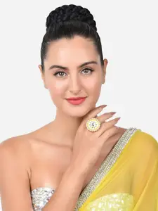 Zaveri Pearls Gold-Plated Kundan-Studded & Pearl Beaded Adjustable Finger Rings