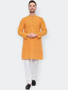 Latest Chikan Garments Striped Mandarin Collar Regular Kurta