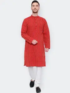 Latest Chikan Garments Men Striped Thread Work Block Print Handloom Kurta