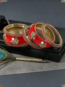 AccessHer Set of 6 Gold-Plated Stone-Studded & Mirror Bangles