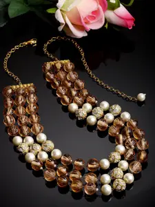 DUGRISTYLE Gold-Plated Layered Necklace With Crystal & Pearls