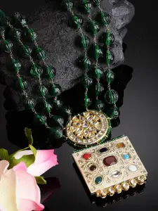 DUGRISTYLE Gold-Plated Layered Necklace With Kundan & Pearl