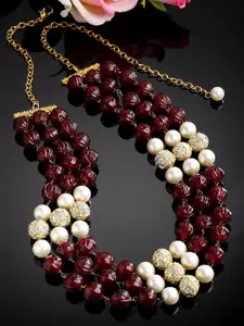 DUGRISTYLE Gold-Plated Layered Necklace With Crystal & Pearls