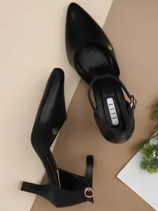 ELLE Black Block Pumps with Buckles Heels