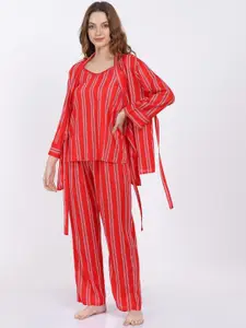 ETC Women Striped 3 Piece Night suit