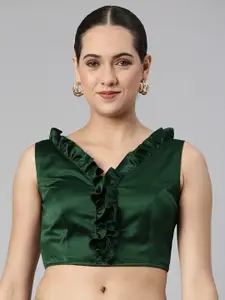 flaher Women Solid Satin Padded Saree Blouse with Ruffles Detail