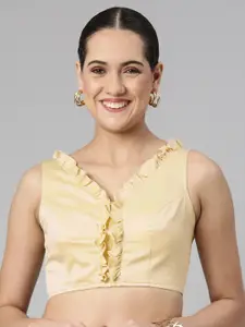 flaher Women Solid Satin Padded Saree Blouse with Ruffles Details