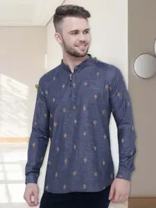 Kuons Avenue Mandarin Collar Geometric Printed Kurta