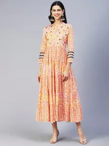 FASHOR Printed Ethnic A-Line Cotton Midi Dress