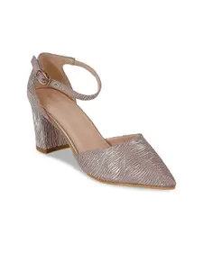 SHUZ TOUCH Rose Gold Printed Party Block Peep Toes