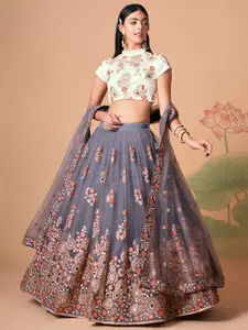 FABPIXEL Embroidered Mirror Work Semi-Stitched Lehenga & Unstitched Blouse With Dupatta