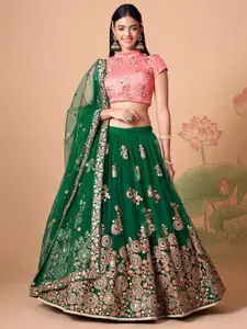 FABPIXEL Embroidered Mirror Work Semi-Stitched Lehenga & Unstitched Blouse With Dupatta