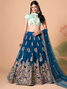 FABPIXEL Embroidered Mirror Work Semi-Stitched Lehenga & Unstitched Blouse With Dupatta