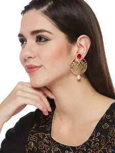 PANASH Gold-Plated & Red Classic Drop Earrings
