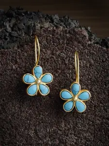 PANASH Gold-Plated & Turquoise Blue Handcrafted Floral Drop Earrings