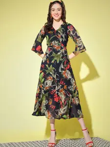 Slenor Floral Printed Georgette Midi Dress