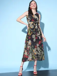 Slenor Tropical Georgette Midi Dress