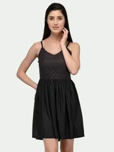 PATRORNA Shoulder Strap Fit & Flare Cotton Dress