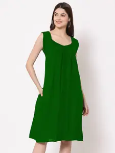 PATRORNA Green A-Line Cotton Dress