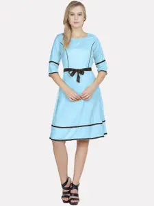 PATRORNA Belted Cotton A-Line Dress