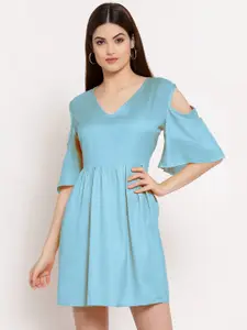 PATRORNA Cold-shoulder Fit & Flare Cotton Dress