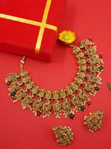 GRIIHAM Gold-Plated AD Studded Classic Laxmi Necklace set