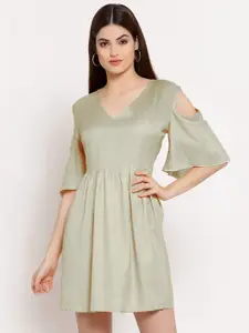 PATRORNA Cold-Shoulder Sleeves Cotton Dress