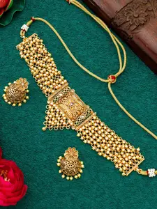 aadita Gold-Plated Stone-Studded Choker Necklace Set