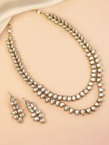Peora Gold-Plated Kundan Multi Layer Necklace & Earrings Jewellery Set