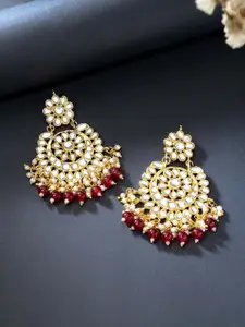 Peora Maroon & White Contemporary Jhumkas Earrings