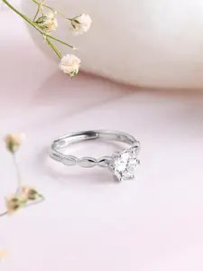 Zavya Women Rhodium-Plated CZ Studded 925 Sterling Silver Finger Ring