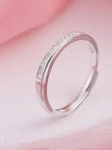 Zavya Women Rhodium-Plated CZ Studded 925 Sterling Silver Finger Ring