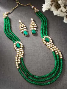 Peora Gold-Plated Kundan Multi Layered Necklace & Earrings Jewellery Set