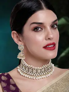 Peora Fashion Gold-Plated Kundan Choker Necklace & Earring Jewellery Set