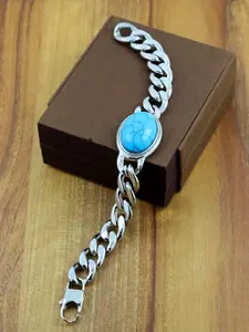 ZIVOM Men Silver-Toned Enamelled Silver-Plated Link Bracelet
